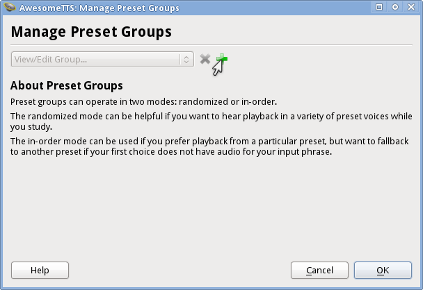 mouse hovers the add button in the Manage Groups dialog